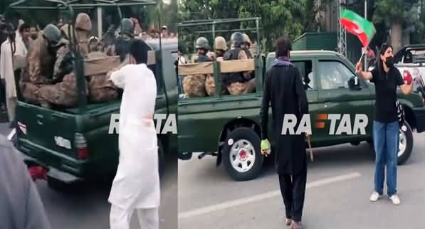 Army soldiers facing public outrage outside Corps Commander House Lahore