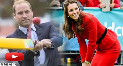 British Prince William and Princess Kate Playing Cricket in New Zealand