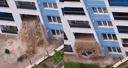 Exclusive Video: Flood waters gush through Ankara building