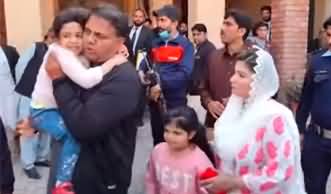 Fawad Chaudhry meets his daughters and wife outside court