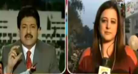 Hamid Mir Showing How PTI Workers Harassing Geo's Female Anchor Sana Mirza