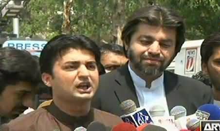 PTI MNA Murad Saeed and Muhammad Khan Talking to Media Outside Election Commission