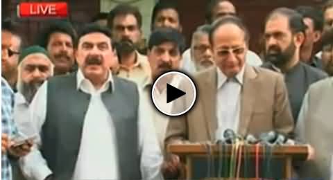 Sheikh Rasheed and Chaudhry Brothers Talking to Media After Meeting Tahir ul Qadri