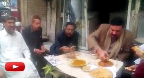 Sheikh Rasheed Having Lunch At A Poor Hotel with His Area People