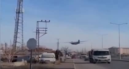 Turkish military plane skims over motorway in emergency descent in rush hour